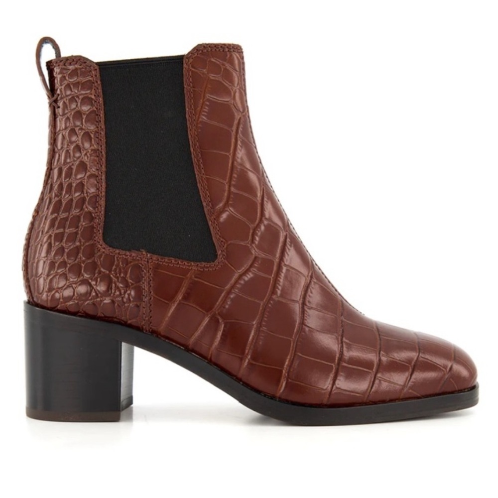 rag & bone Croc-Embossed Brown Ankle Boots Size 36